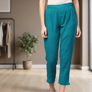 Womens Cotton Slub <b>Summer</b> Formal Straight Pants Elastic Mid Waist Solid Regular Fit Flat Front Washed Quick Dry Casual <b>Trousers</b> - Product Image 4
