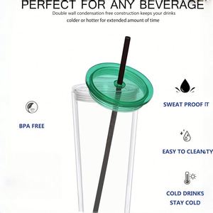 Custom LOGO 24oz Clear <b>Tumblers</b> <b>with</b> Lid and <b>Straw</b> Leak Proof and Double Wall Insulated Reusable Plastic <b>Cups</b> for Travel Parties - Product Image 3