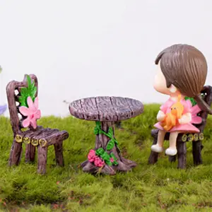 3pcs/Set Table Chair Resin Craft Micro Landscape Ornament Fairy Garden Miniature Terrarium Figurine Bonsai Decoration