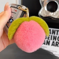 Porte-clés en fourrure de lapin douce et légère, design anime mignon petit pêche, fait main, boule en peluche pour décoration de voiture et sac, cadeau