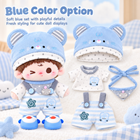 Ensemble de vêtements pour poupée personnalisé 10cm 20cm, tenue deux pièces en coton avec chapeau d'ours bleu et rose, vente en gros