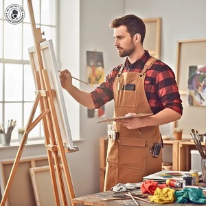 Bib <b>Apron</b> Canvas Multiple Pockets Classic Work Suit <b>Cooking</b> <b>Apron</b> with Tools and Phone Holder - Product Image 6