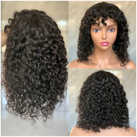 Perruques en cheveux humains bouclés crépus avec frange, sans colle, sans dentelle frontale, prêtes à porter, fabriquées à la machine, en cheveux péruviens pour femmes