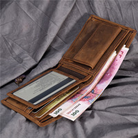 Boshiho dompet pria kuda gila kustom dompet saku koin kulit asli dengan penutup jendela ID