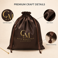 Sac d'emballage en satin marron 20*30 cm avec cordon de serrage pour promotion, logo personnalisé imprimé, pochette de luxe pour rangement de perruques et extensions capillaires