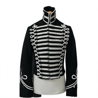 Veste d'hiver formelle pour homme en laine noire, style hussard, uniforme historique, col montant, boutonnée, respirante et coupe-vent