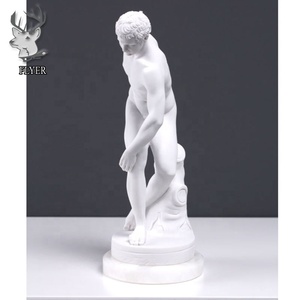 Decoración tamaño natural mármol blanco hombre desnudo grandes atletas estatua piedra tallada discobolus escultura - Product Image 5