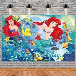 The Little Mermaid Princess Backdrop Photography Kids Birthday Party Decoration Banner Photography Backdrop Photo Studio