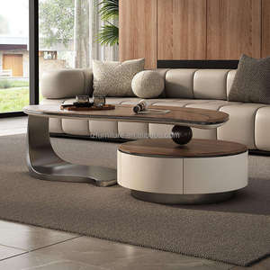 Nouvelle table basse moderne au design feuille, en bois et acier, avec rangement, pour salon, hôtel, villa - Product Image 3