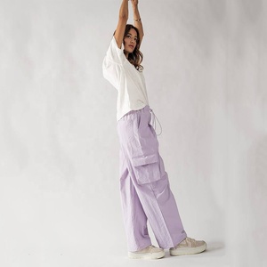 Piernas anchas para niñas, diseño a la moda, ajuste holgado, Color púrpura, bolsillos laterales, pantalones cargo, pantalones para mujer - Product Image 2
