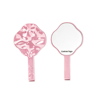 Miroir de maquillage portable Lucky Clover rose, miroir de poche à quatre feuilles finition argentée, métal liquide ondulé, ODM OEM