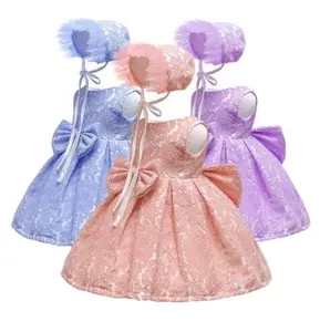 Кружевная юбка принцессы для маленьких детей, розовое вечернее платье с бантом для фотосъемки на один год жизни, оптовая продажа