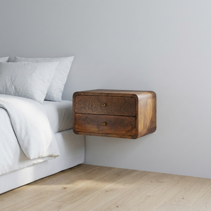 Cajonera de pared levitante de madera de teca Echo, caja cápsula para dormitorio individual, organizador multimedia - Product Image 1