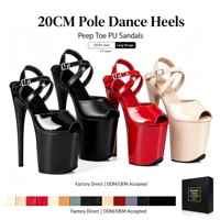 Sandales d'été sexy en PVC pour pole dance, talon haut de 20 cm, bout ouvert, bride de cheville en dentelle, semelle épaisse, légères, logo personnalisé