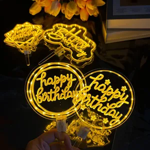 LED Cake Topper luce notturna Happy Birthday acrilico strumenti di <span class=keywords><strong>decorazione</strong></span> per san valentino festa di nozze <span class=keywords><strong>torta</strong></span> <span class=keywords><strong>decorazione</strong></span> - Product Image 2