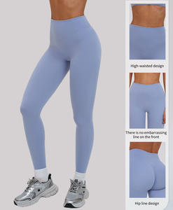 Legging de sport pour femme personnalisé, taille haute, extensible, anti-effet <span class=keywords><strong>camel</strong></span> toe, froncé, respirant, en Spandex, pour fitness et yoga - Product Image 3