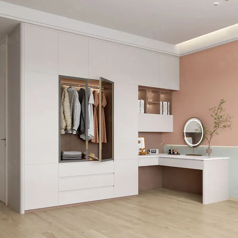 Custom modern luxury bedroom solid wood armable closet wardrobe cabinet with dressing table