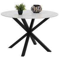 Table à manger ronde en bois rustique blanche avec pieds en métal, design contemporain pour la maison, l'hôtel, la villa