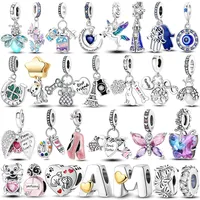 Nouveauté 2025 : Breloques Perles en Argent Sterling 925, Cœur Rose Lumineux, Pendentifs Plaqué Platine, Bijoux Classiques DIY pour Enfants