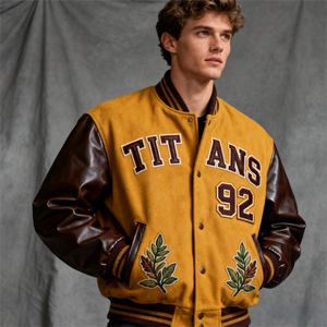 Op maat gemaakte OEM leren hoes met geborduurd logo, streetwear leren jack, plus size, vintage <span class=keywords><strong>baseball</strong></span> varsity jack voor heren - Product Image 1