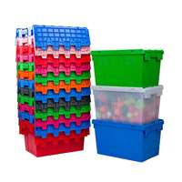 Conteneur empilable écologique de 60 L pour entrepôt avec couvercle, bac de rangement réutilisable en plastique, caisse de déménagement