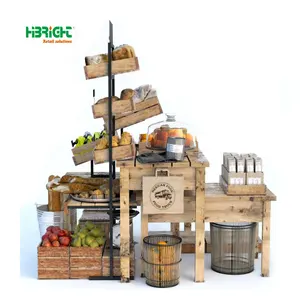 Customized Size Wood Market Display Grocry Store Vegetable Fruit Dirty Food Display Stand Rack