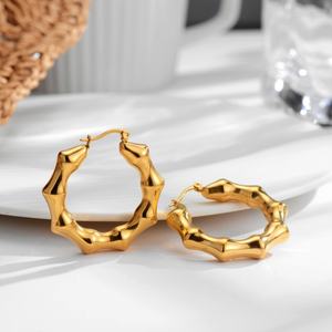 ต่างหูห่วงสแตนเลสสตีลชุบทอง 18K PVD คุณภาพสูง ดีไซน์แฟชั่น กันน้ำ ป้องกันอาการแพ้ สำหรับผู้หญิง ขายส่ง - Product Image 1