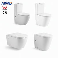 Kloset Duduk Tanpa Bingkai MWD Keramik P Trap 180mm Floating WC Pan Suite untuk Proyek Kamar Mandi Hotel Grosir OEM