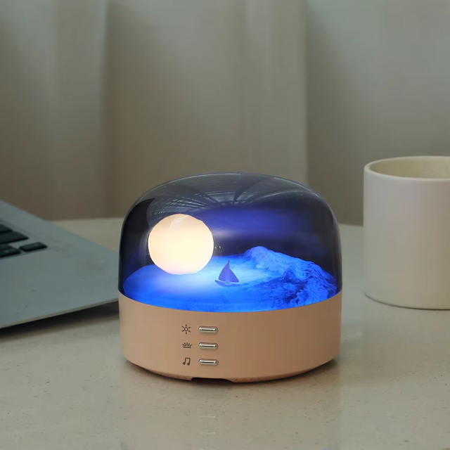 Smart for Bluetooth Night Light Speaker with Moon Landscape Design Blue Tone Indoor Bedroom Atmosphere Lamp Creative Gift