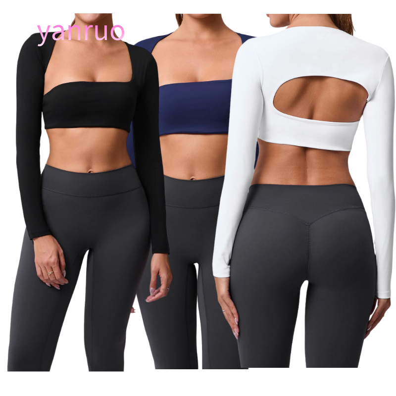 Women's Quick-Drying Long-Sleeved Yoga Vest Top for Outdoor Running Sports T-Shirt with Brushed Shawl Front Logo 93601