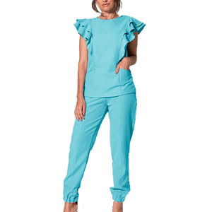Conjunto Médico Yilong para <span class=keywords><strong>Mujer</strong></span>, Transpirable y Cómodo, con Blusa sin Mangas con Volantes y Pantalones Ajustados <span class=keywords><strong>de</strong></span> Poliéster y Spandex - Product Image 2