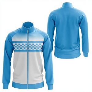 เสื้อแจ็คเก็ตบอมเบอร์ผู้ชาย สีน้ำเงินขาว แบบเรียบ คอตั้ง ซิปหน้า สไตล์สปอร์ต พิมพ์ลายโลโก้ด้านหน้าด้วยเทคนิค Sublimation ผลิตจากโพลีเอสเตอร์ เหมาะสำหรับใส่ในฤดูใบไม้ร่วง - Product Image 2