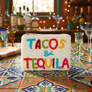 Colorful Beaded Tacos & Tequila Embroidered Fashion Square Zipper Pouch <b>Travel</b> Promotional <b>Gift</b> - Product Image 1