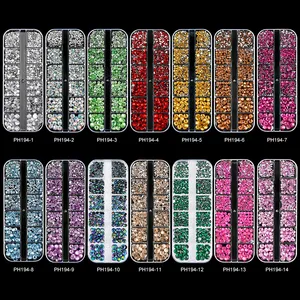 12 ช่องใส่เพชรตกแต่งเล็บแบบผสม SS6-SS30  วิบวับ สีใส/ทอง/ชมพู/ฟ้า เพชรแบนหลังใส  สำหรับตกแต่งเล็บ - Product Image 6