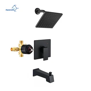 Bathroom Faucet Wall Mounted Aquacubic Matte Black Wall Mounted Bathroom Tub Shower Faucet With 6-Inch Rain Shower Head