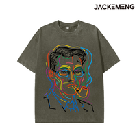T-shirt Oversize Rétro Streetwear avec Motif Abstrait Arc-en-ciel et Portrait d'Homme, Esthétique Artistique, Manches Courtes, Vente en Gros depuis Entrepôt Local aux États-Unis
