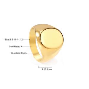 Customized Logo Engraved Fashion Jewelry 18K Gold Plated Signet <b>Ring</b> Gift Wholesale Stainless <b>Steel</b> Smooth <b>Rings</b> for Women Men - Product Image 3