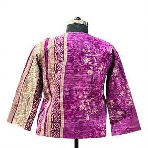 <span class=keywords><strong>Giacca</strong></span> <span class=keywords><strong>Lunga</strong></span> Kantha Floreale Magenta Aperta sul Davanti 100% Cotone Traspirante Stampa Floreale <span class=keywords><strong>Fucsia</strong></span> Primavera Estate - Product Image 3