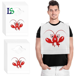 Baberos Desechables de Plástico Impresos Personalizados para Adultos, Delantal Impermeable para Restaurante con Diseño de Mariscos, Langosta y Cangrejo - Product Image 1