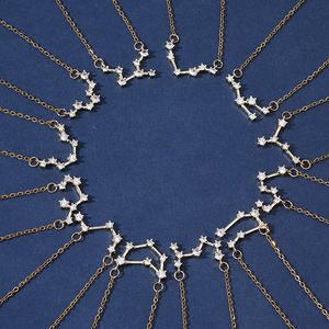 สร้อยคอคริสตัลยอดนิยมสิบสองกลุ่มดาวสร้อยคอเงินและทองจี้สร้อยคอผู้หญิงของขวัญเครื่องประดับสายยาว - Product Image 1