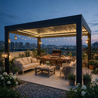 Pérgola de Aluminio Eléctrica al por Mayor, Gazebo Motorizado con Techo Bioclimático de Láminas, Impermeable y Resistente a la Lluvia para Terrazas de Hoteles y Salones