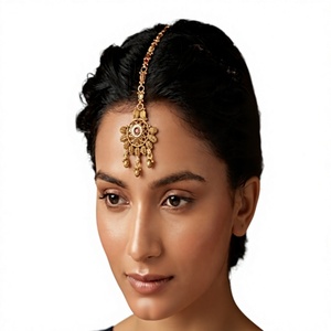 Mangtikka Polki antique plaqué or en laiton de qualité supérieure, fait main, accessoire de cheveux glamour pour collection de mariage - Product Image 2