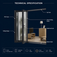 Porte pliante intérieure en plastique-acier, étanche, UPVC, double vitrage, anthracite, pour maison, appartement, balcon