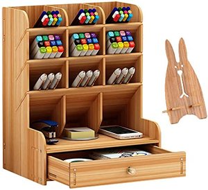 Hot Selling Office Desk Organizer Wooden Multi-Functional Diy Pen Holder Box With <strong>Storage</strong> <strong>Draw</strong> - Product Image 1