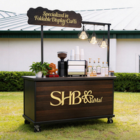 Chariot de bar mobile en bois foncé, présentoir, station de café portable, kiosque de vente pliable, accessoire événementiel, couleur personnalisée, extérieur