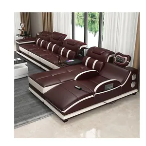 客厅沙发套豪华单组合现代设计l形红色皮革家具按摩沙发