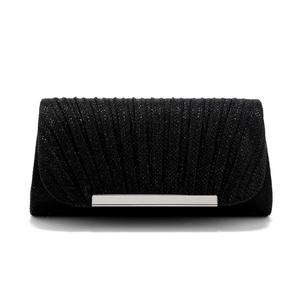 <b>Silver</b> Glitter Evening Clutch <b>Bag</b> Fan Pleated Design Metallic Bar Closure Formal Party Handbag with Detachable Chain Strap - Product Image 3