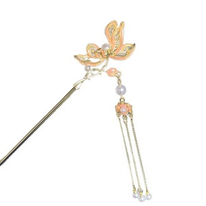 Bâtonnet à cheveux classique en forme de lotus <span class=keywords><strong>avec</strong></span> <span class=keywords><strong>perle</strong></span>, épingle à <span class=keywords><strong>chignon</strong></span> plaquée or pour femmes, accessoires de coiffure chinois Hanfu - Product Image 4