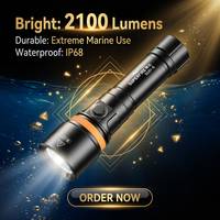 Lampe de poche de plongée 2100LM 280M IP68, étanche, en alliage d'aluminium, rechargeable, LED, charge USB, faisceau spot pour plongée sous-marine et camping