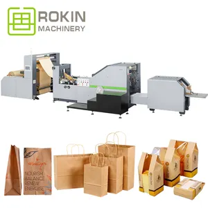 ROKIN-máquina de fabricación de bolsas de papel kraft, máquina para hacer bolsas de papel kraft marrón de fondo cuadrado plano, precio de fábrica